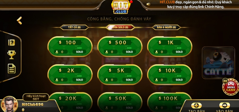 Cách tính thắng thua trong bài Catte